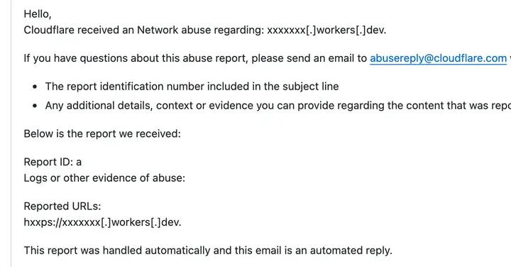 GitHub edgetunnel 问题区里用户贴出的 Cloudflare Network abuse 邮件