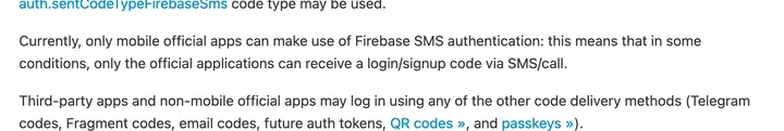 Telegram 开发文档:目前只有官方应用能通过短信或电话收到登录、注册验证码