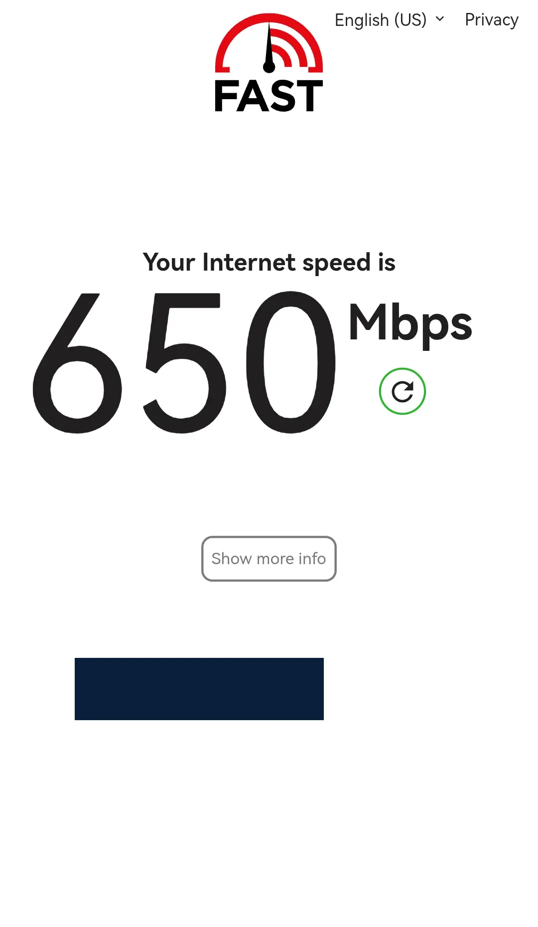 海连VPN 日本线路 Fast.com 单次下载 650 Mbps