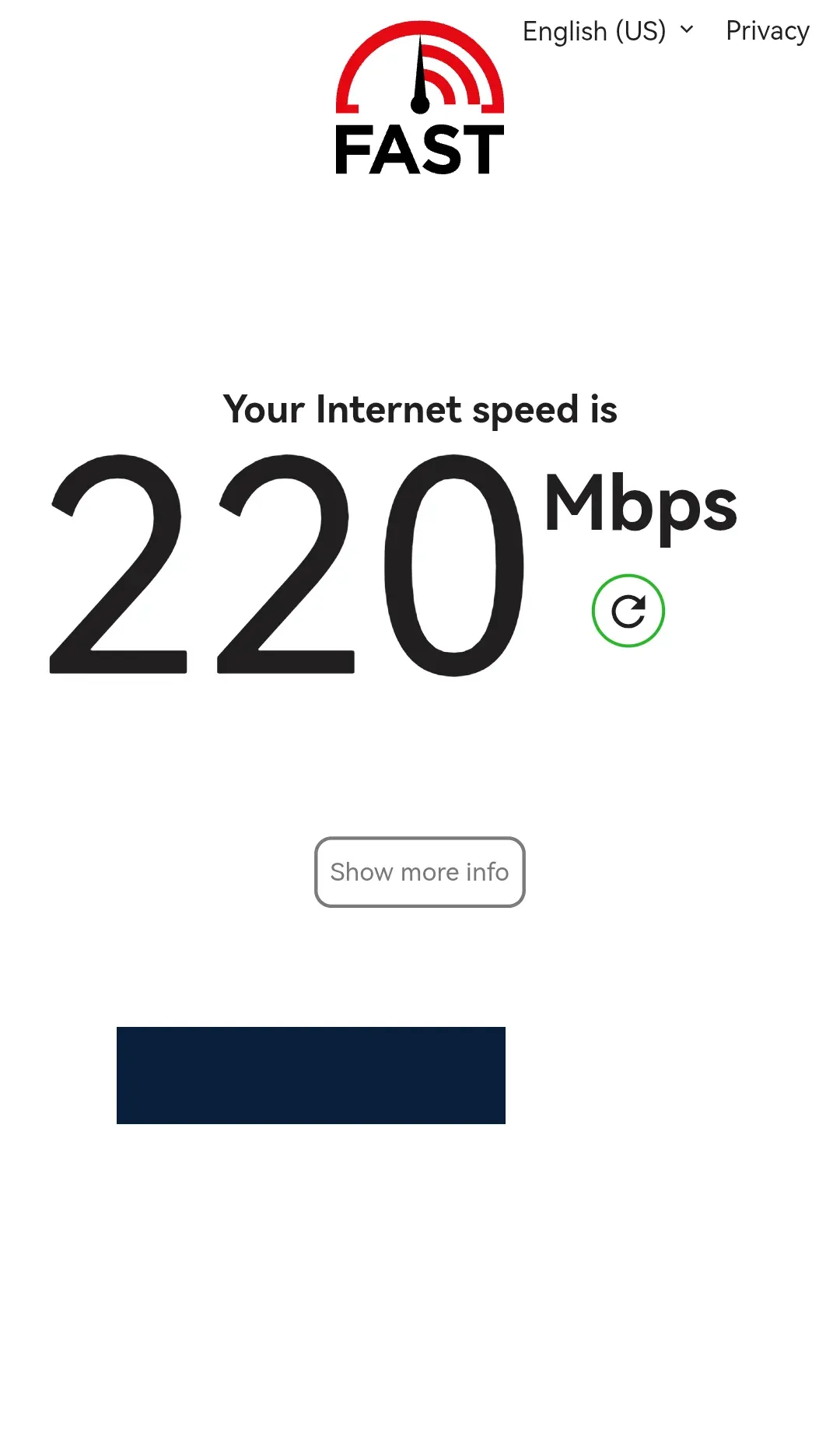 海连VPN 韩国线路 Fast.com 单次下载 220 Mbps
