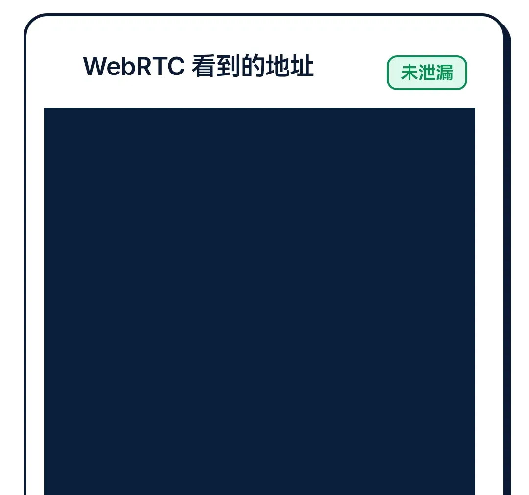 本站 WebRTC 复测显示未泄漏，公网地址和候选信息已遮挡