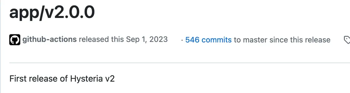 GitHub Releases 页面：app/v2.0.0，第 2 版的第一个发布