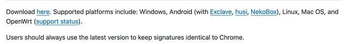 NaiveProxy README：用户应一直使用最新版，以保持签名与 Chrome 一致