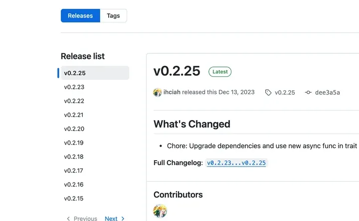 ihciah/shadow-tls 发布页:v0.2.25,2023 年 12 月 13 日,标着 Latest