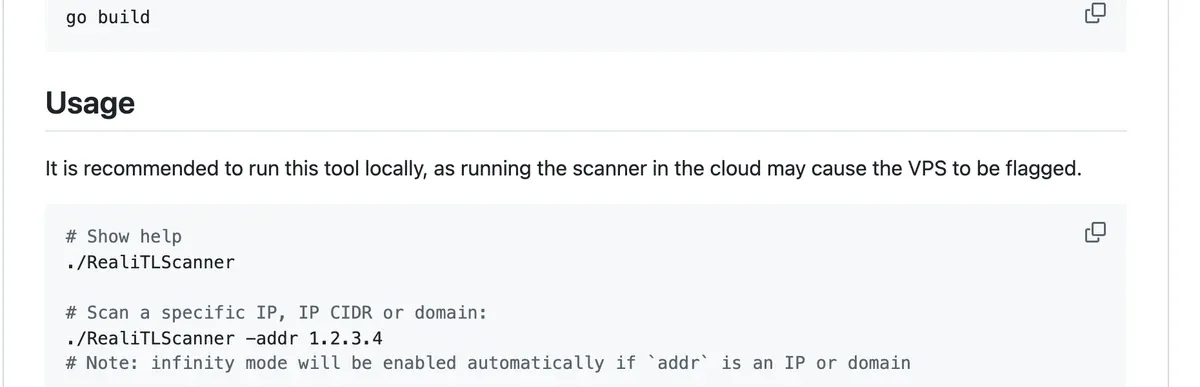 RealiTLScanner README:It is recommended to run this tool locally, as running the scanner in the cloud may cause the VPS to be flagged