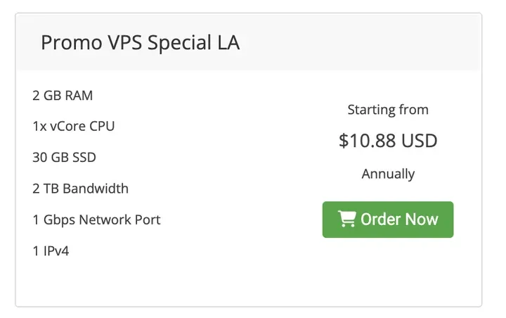 DediRock Promo VPS Special LA：2GB 内存、30GB 硬盘、2TB 流量，一年 10.88 美元