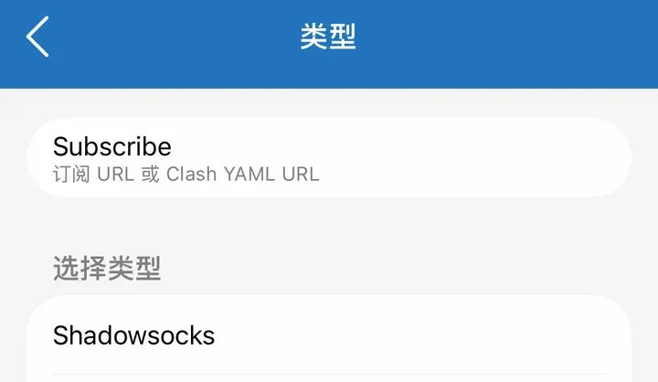 类型列表:Subscribe,订阅 URL 或 Clash YAML URL