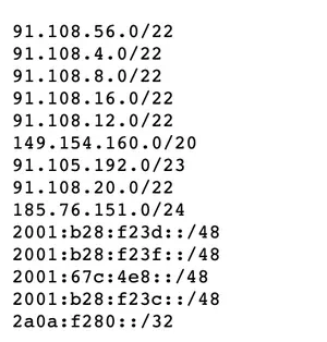 Telegram 官方公开的服务器 IP 段列表 cidr.txt