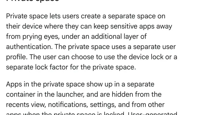 安卓 15 功能介绍:The private space uses a separate user profile