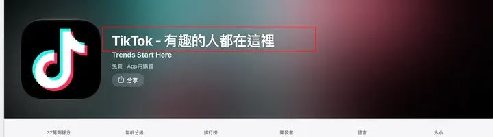 App Store 台湾区同一个 TikTok 页面可以正常打开