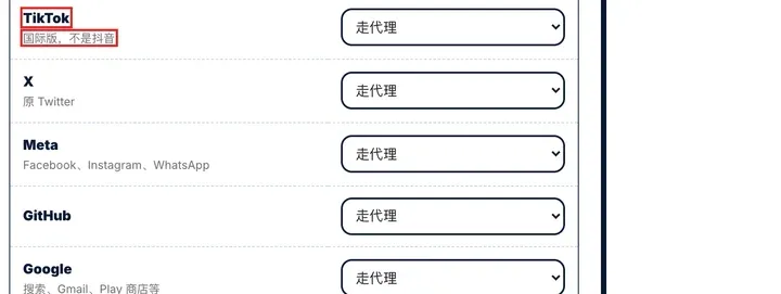 不翻车分流规则生成器:TikTok 单独一个策略组,标注“国际版,不是抖音”