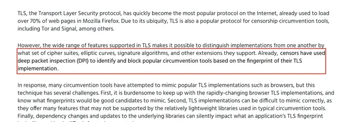 NDSS 2019 论文摘要:censors have used deep packet inspection (DPI) to identify and block popular circumvention tools based on the fingerprint of their TLS implementation
