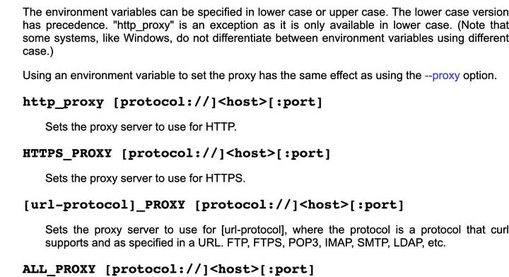 curl 官方手册：http_proxy、HTTPS_PROXY、ALL_PROXY 环境变量