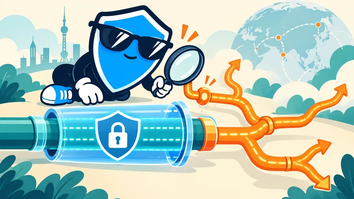 不翻车吉祥物演示“VPN 连上后 IPv6 还在直连？用两次检测看清楚”的主题插图