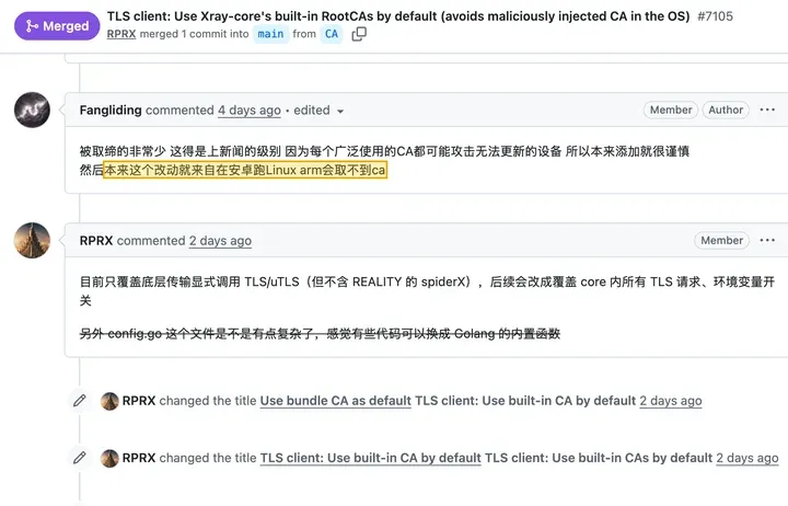 PR 作者评论：这个改动来自在安卓跑 Linux arm 取不到 CA