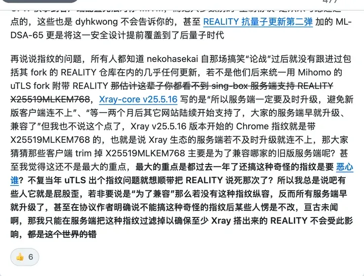 RPRX 在 Xray-core #6477 的评论，结尾：都是这个世界的错